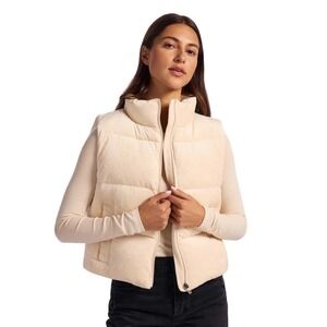 Nuuds Ribbed Velour Puffer Vest Cream Bone Goose Down Insulation Womens Large